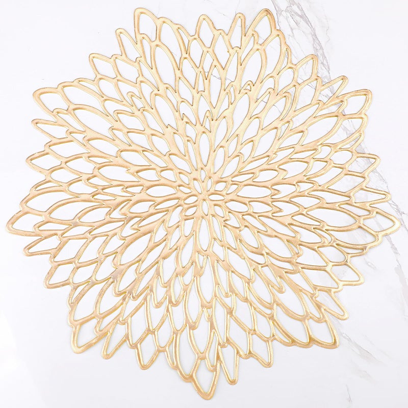 AdasBridal Gold Round Placemats for Dinner Table Set of 6 Hollow-Out Vinyl Place Mats for Kitchen Table Decor Wedding Accent Centerpiece Table Mats - Image 1